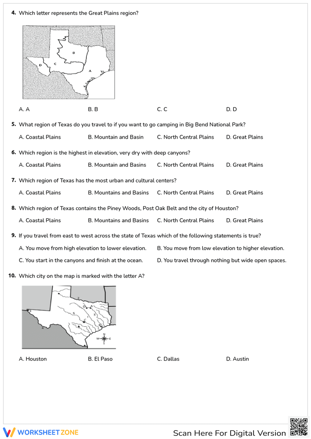 Grade 4 Regions of Texas — Printable No-Prep Worksheet - Page 2