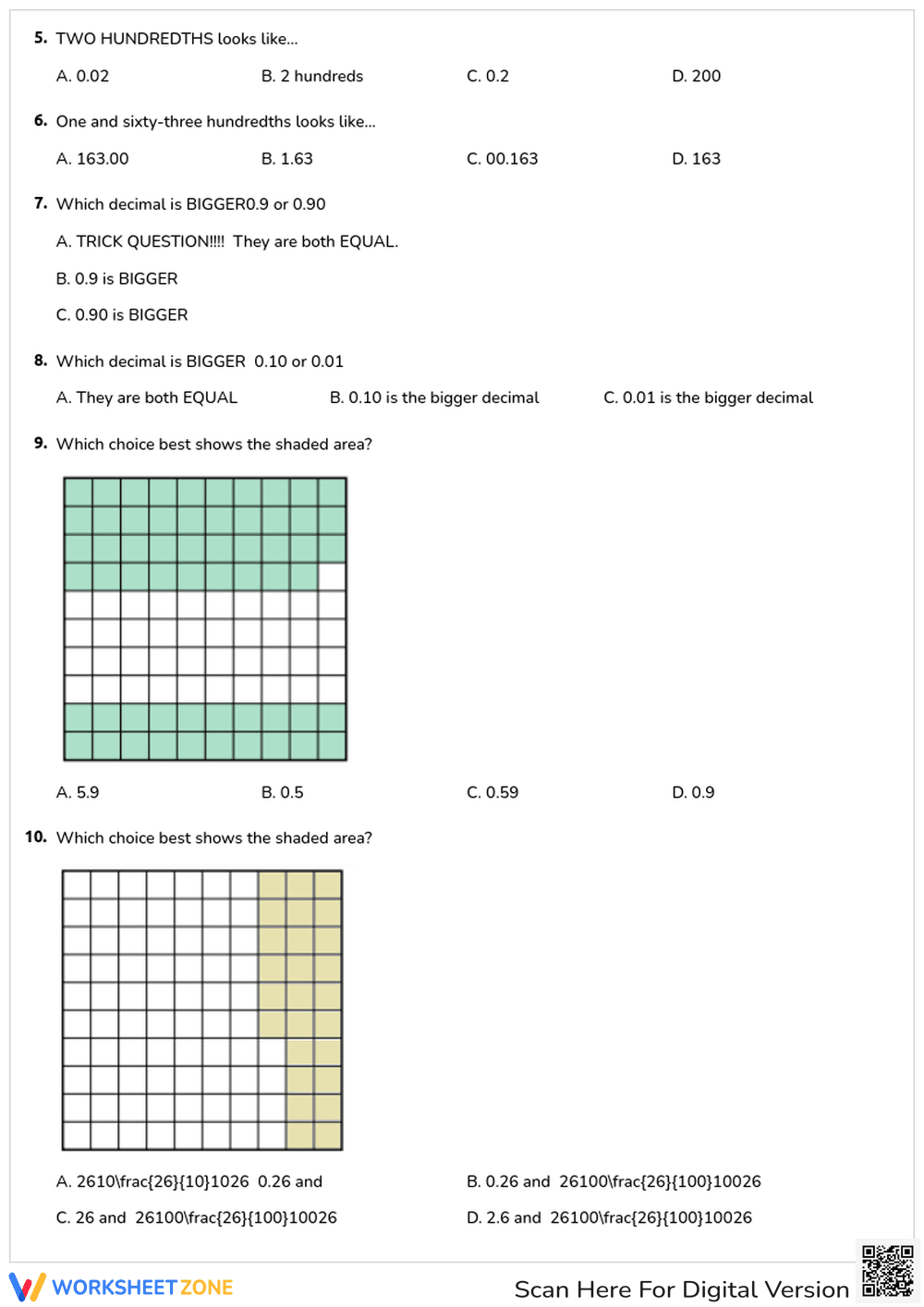 Fractions and Decimals Worksheet - Page 2