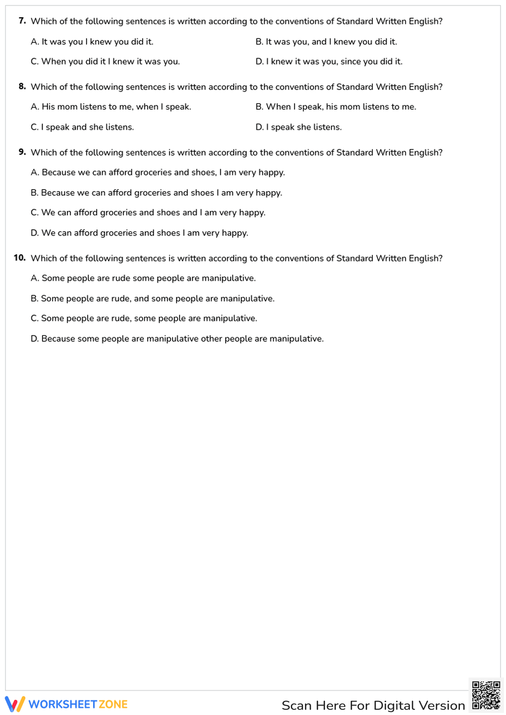 Printable Sentence Structure Quiz | Grade 8 ELA - Page 2