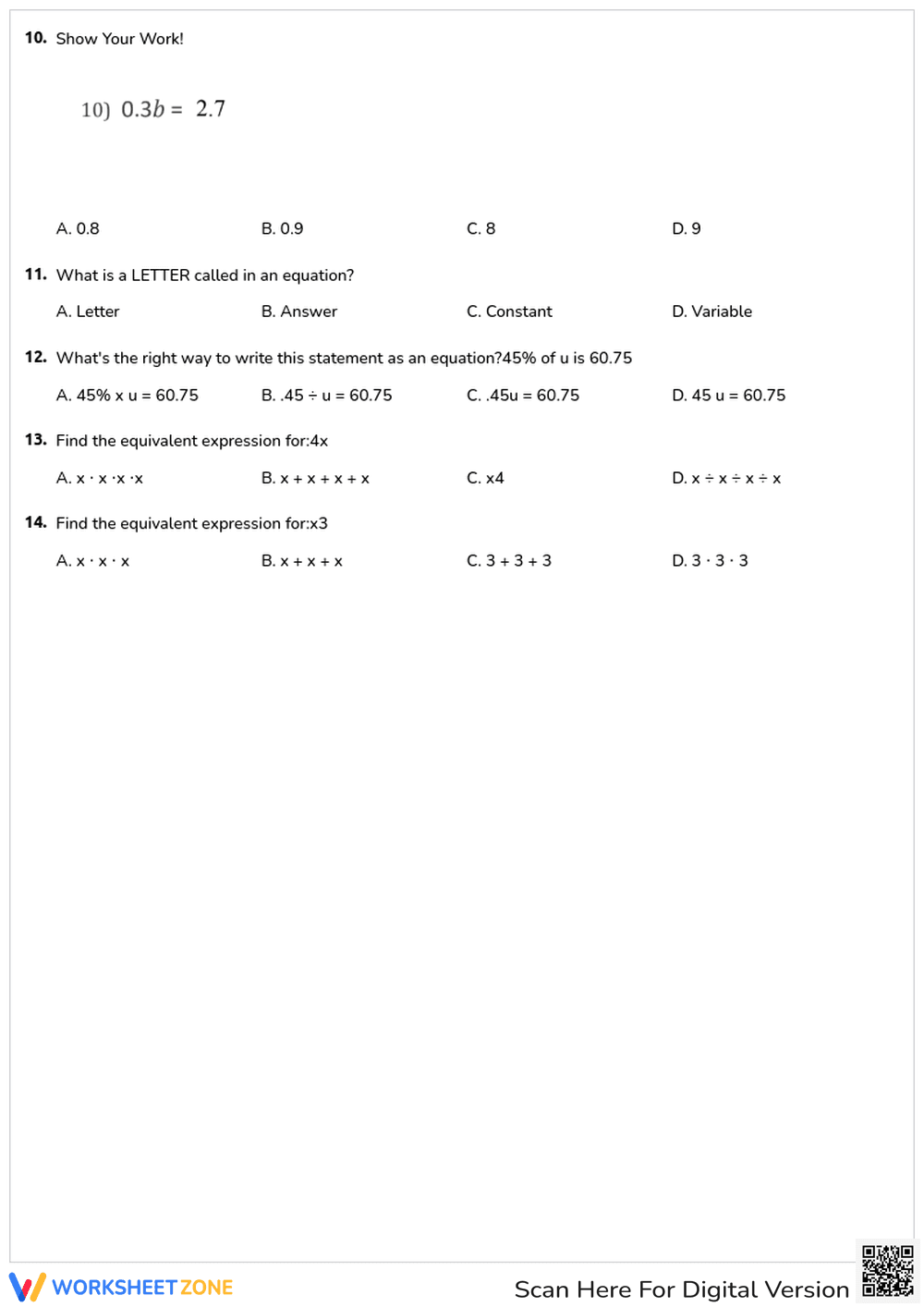 Equivalent Expressions - Page 3