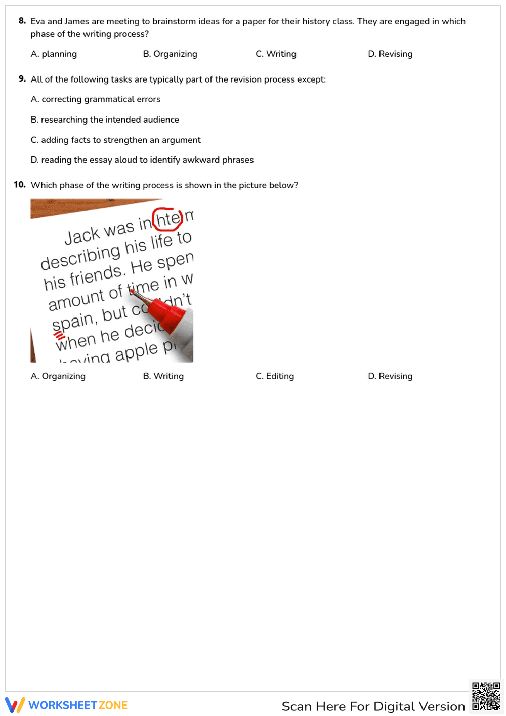Grade 8 Writing Process — Printable No-Prep Worksheet - Page 2
