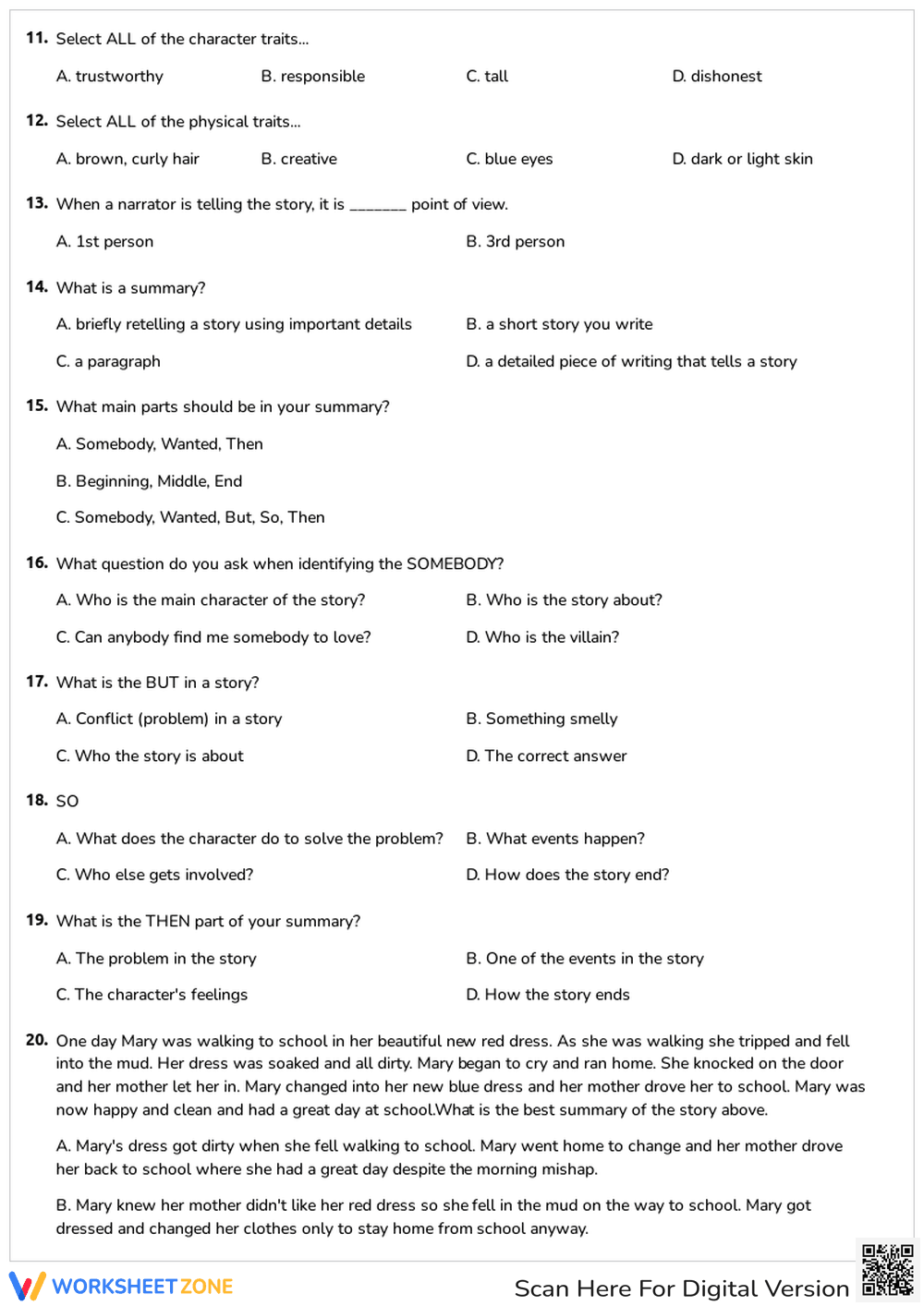 Fiction Elements Worksheet | Grade 3 ELA Printable - Page 2