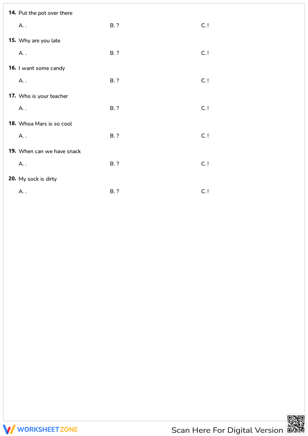 Fun Worksheet on Sentence Ending Punctuation - Page 2