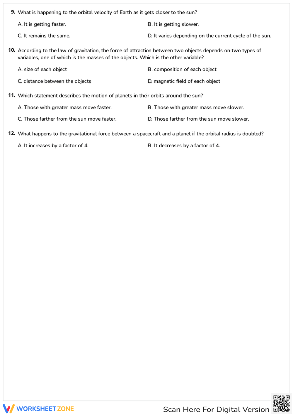Kepler's Laws & Gravitation Printable Quiz | Grades 9-12 - Page 2