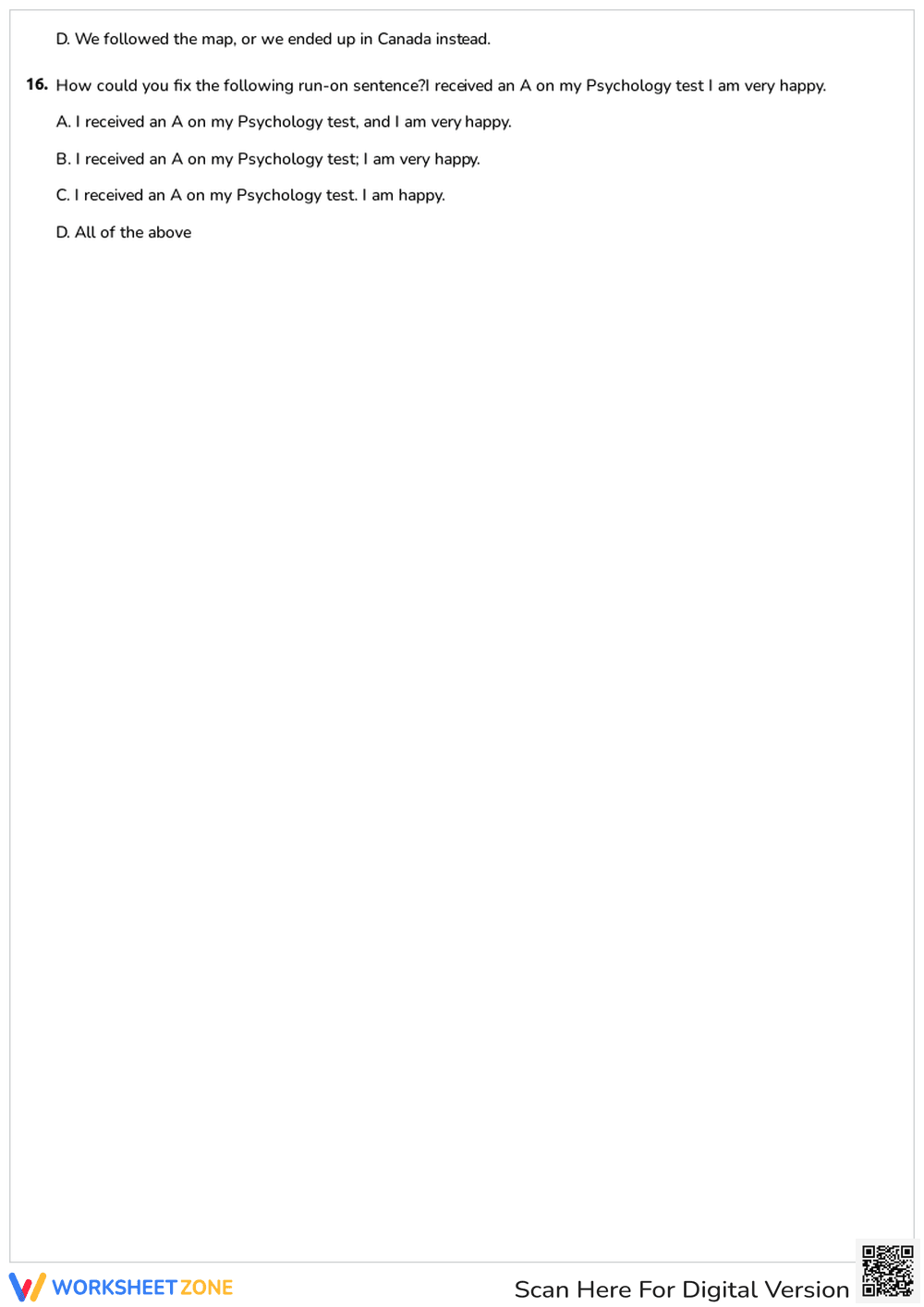 Sentence Structure & Run-On Sentences Quiz - Page 3