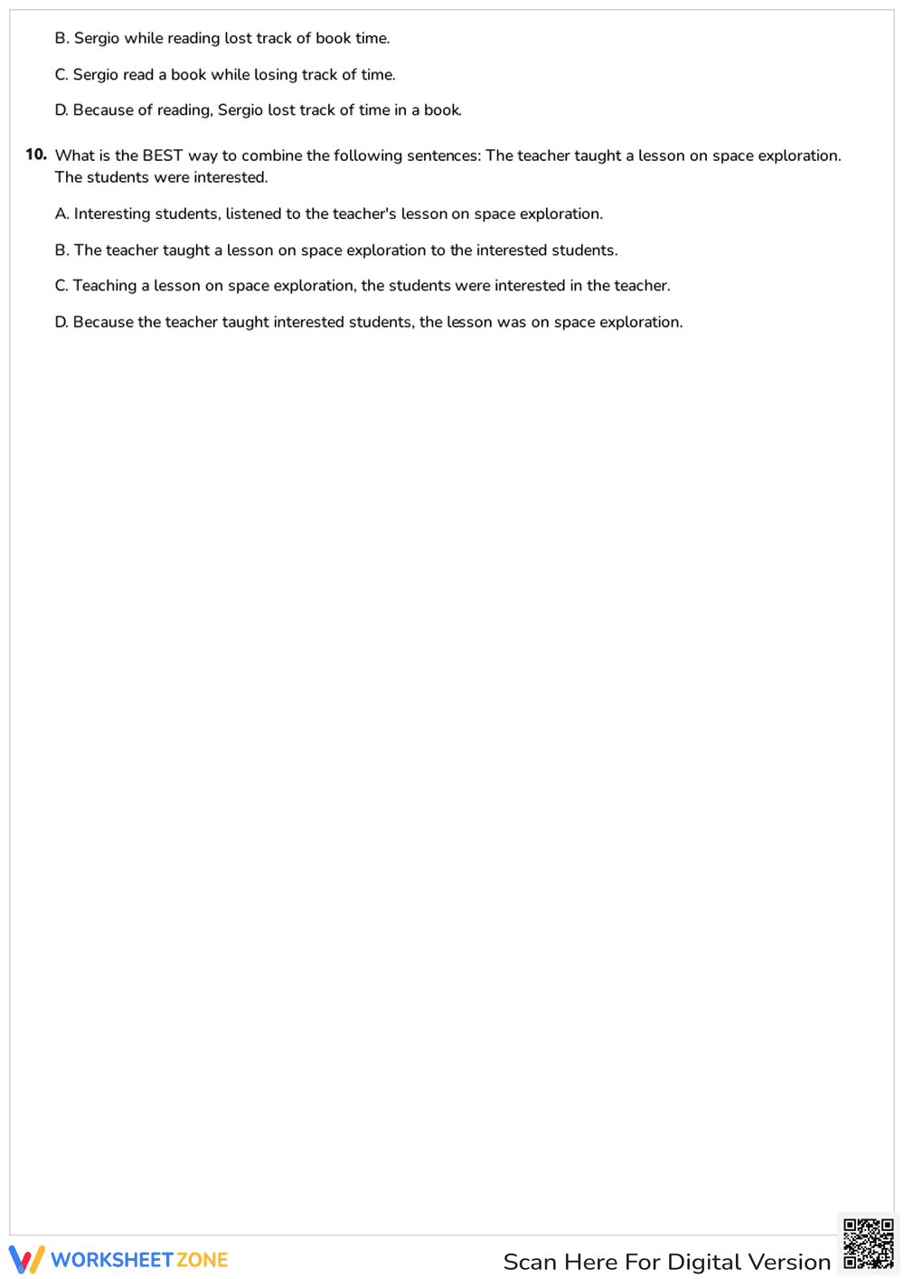 Grade 5 Participles & Phrases — Printable No-Prep Worksheet - Page 2