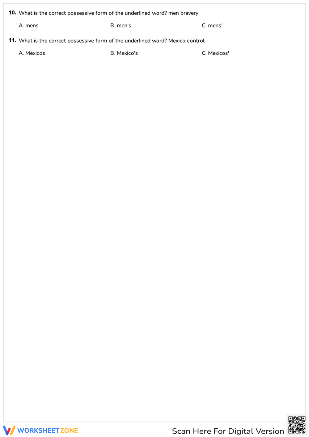 Printable Possessives, Plurals, and Contractions Worksheet - Page 2