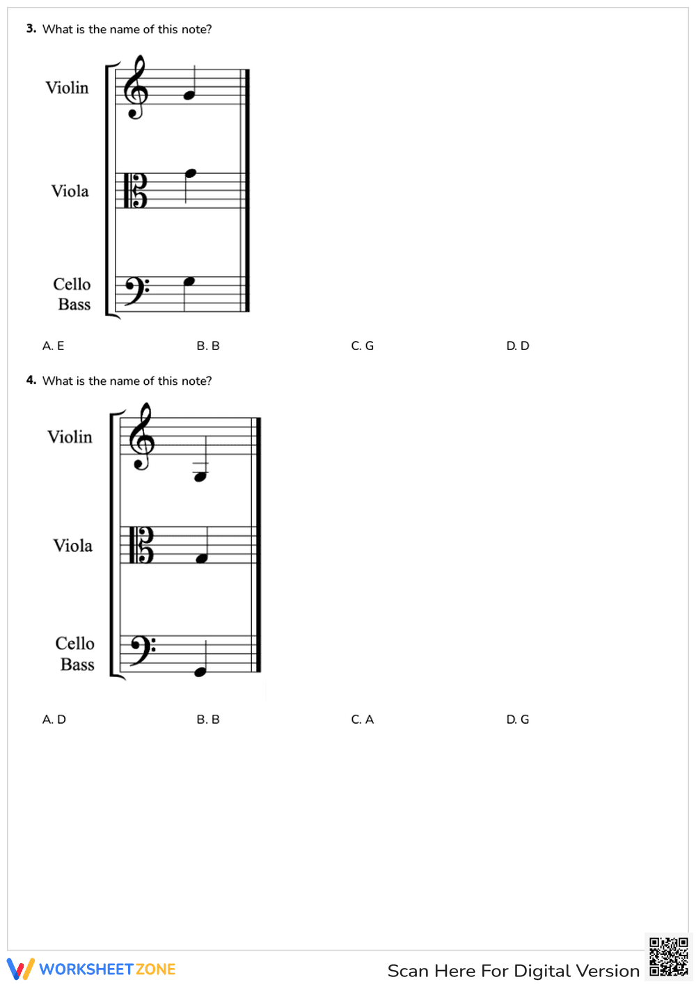 G, D, A String Notes Worksheet | Essential Music Quiz - Page 2