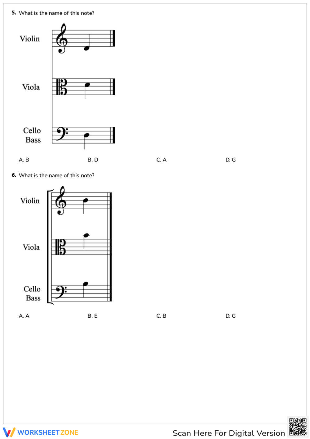 G, D, A String Notes Worksheet | Essential Music Quiz - Page 3