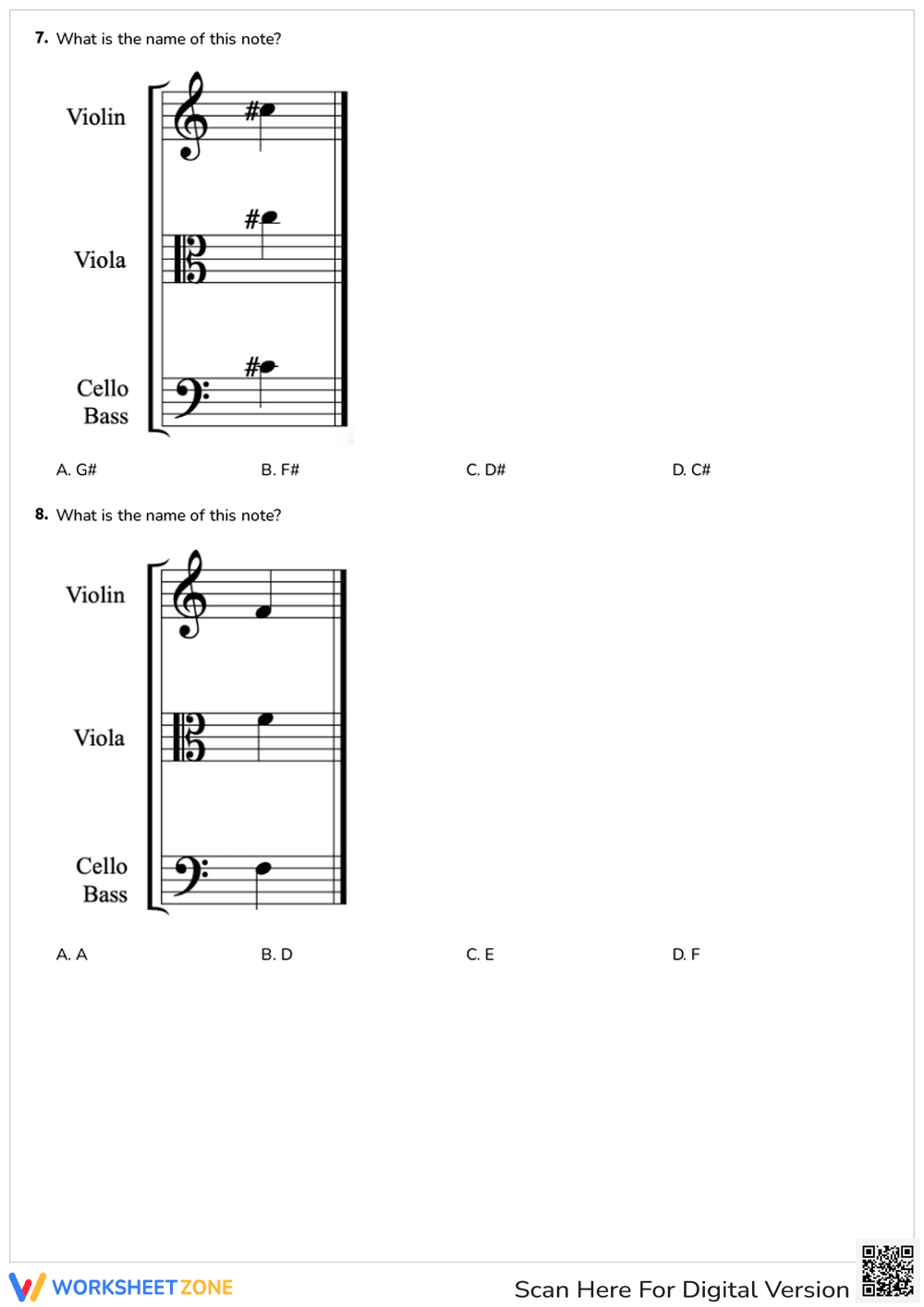G, D, A String Notes Worksheet | Essential Music Quiz - Page 4