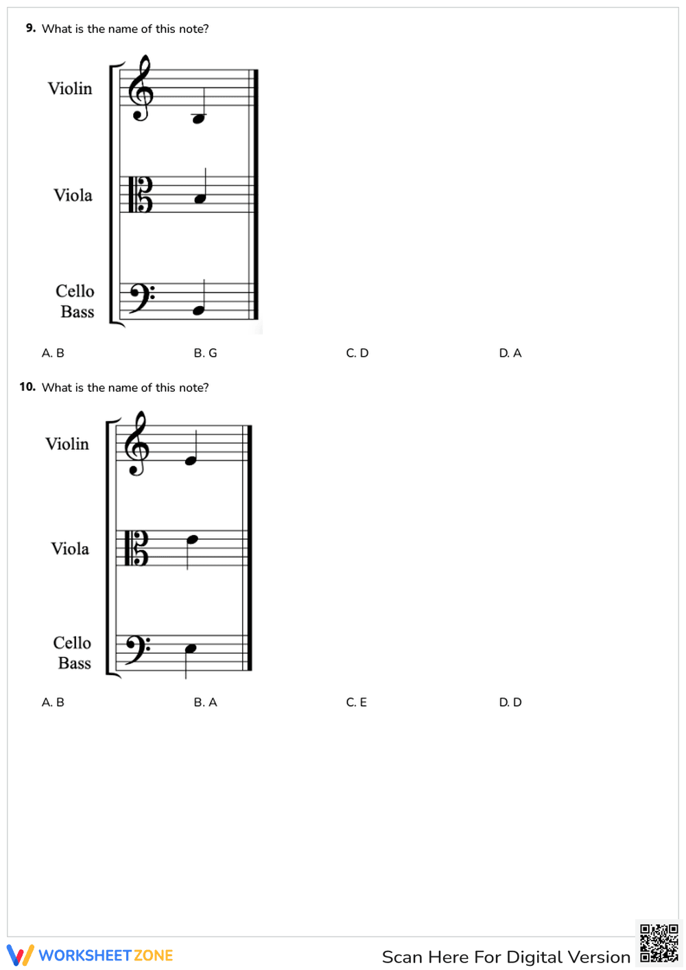 G, D, A String Notes Worksheet | Essential Music Quiz - Page 5
