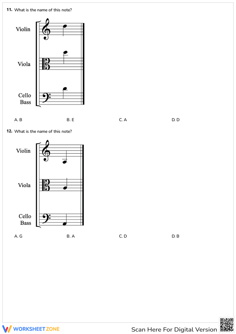G, D, A String Notes Worksheet | Essential Music Quiz - Page 6