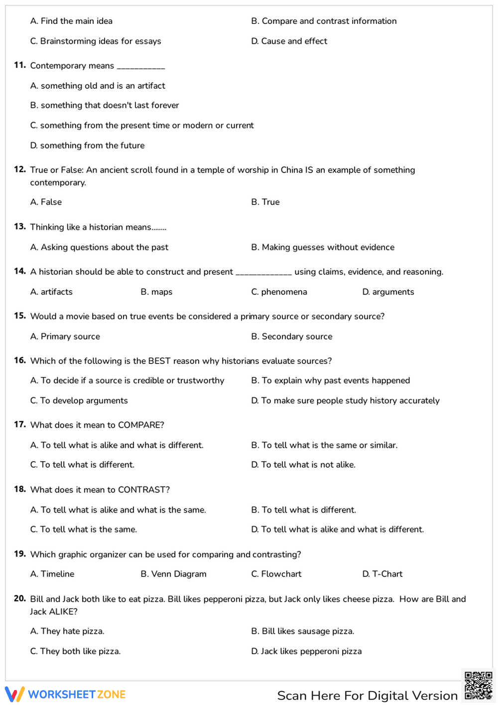 Printable Compare and Contrast Sources Grade 4 Worksheet - Page 2