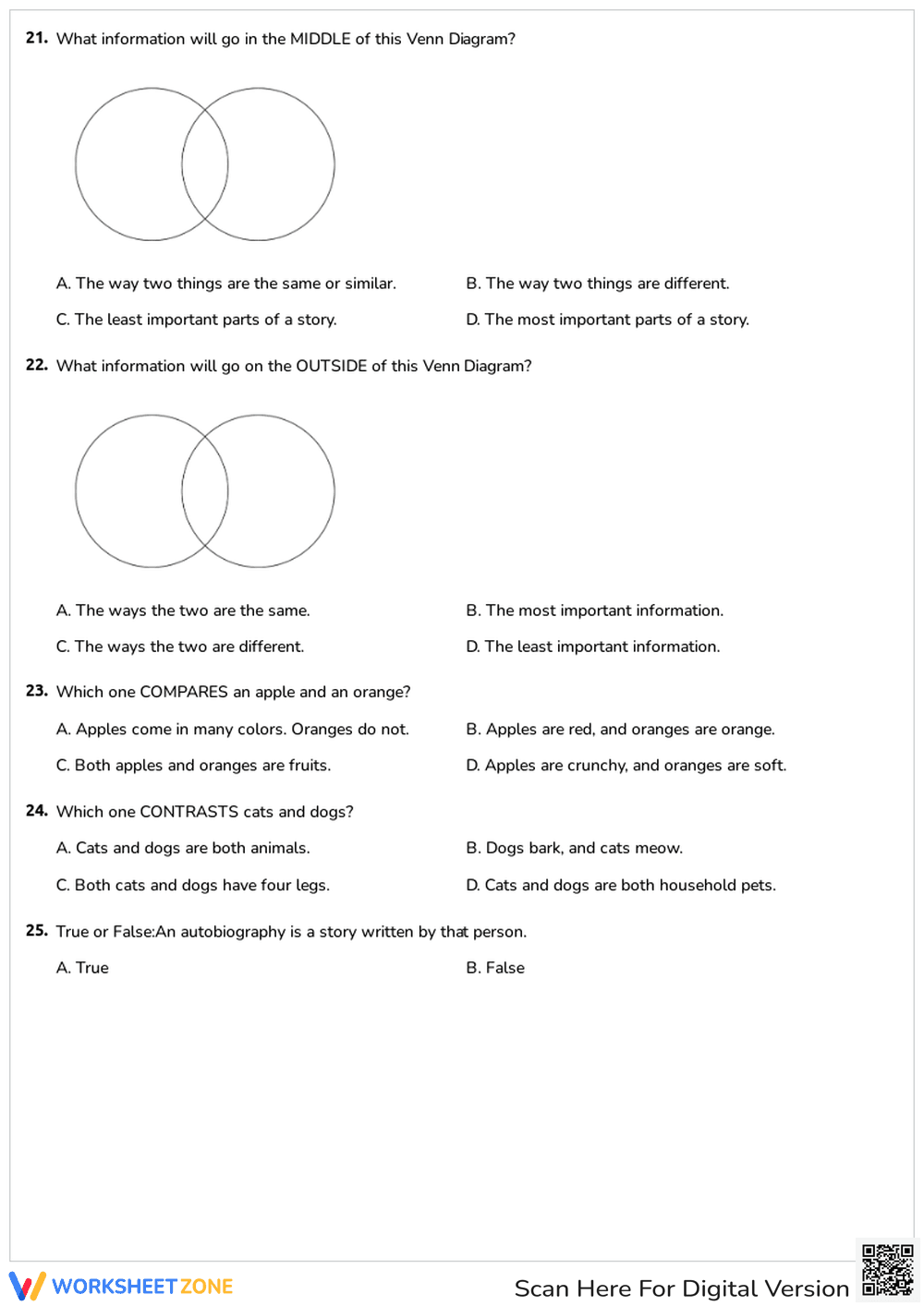 Printable Compare and Contrast Sources Grade 4 Worksheet - Page 3