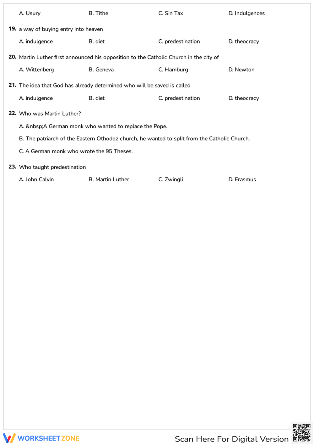 Protestant Reformation Worksheet | Grade 8 Printable - Page 3