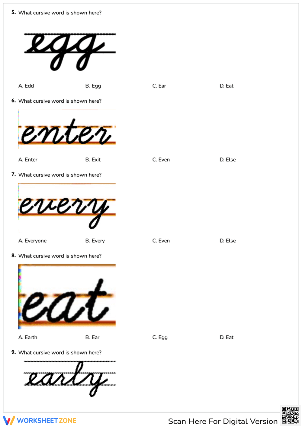Grade 3 Cursive Words E — Printable No-Prep Worksheet - Page 2