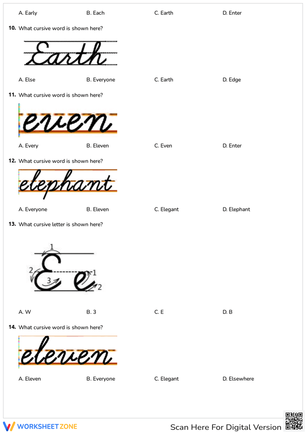 Grade 3 Cursive Words E — Printable No-Prep Worksheet - Page 3
