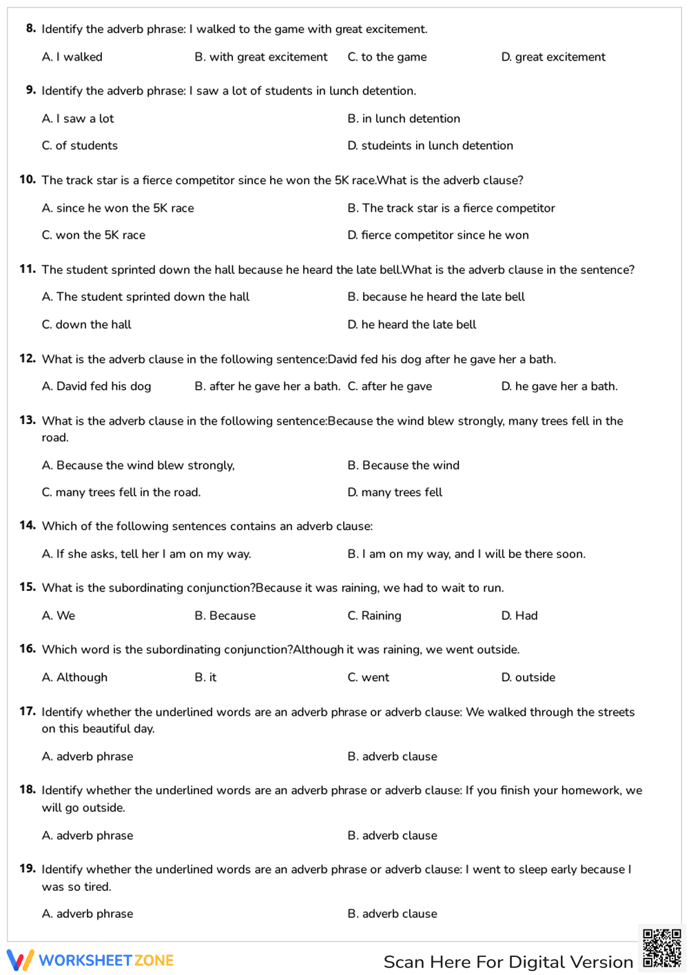Adverb Phrases and Clauses Worksheet | Grade 5 Essential - Page 2