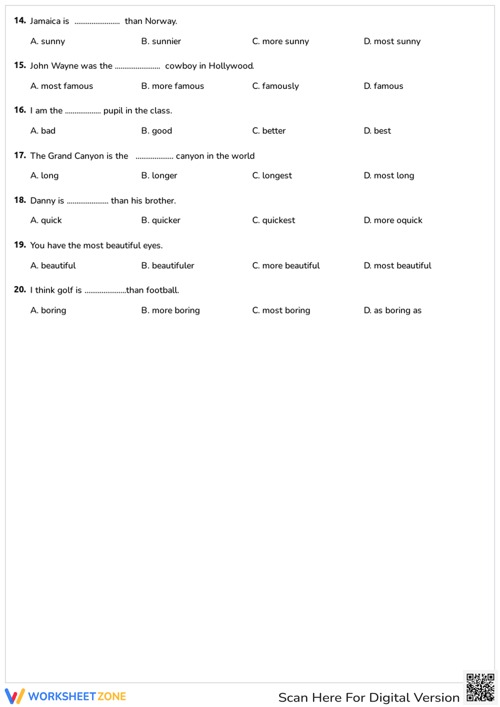 Grade 3 Comparatives & Superlatives — Printable Worksheet - Page 2