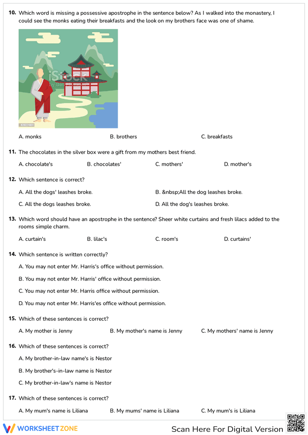 Grade 3 Plural vs. Possessive Apostrophe Printable Worksheet - Page 3