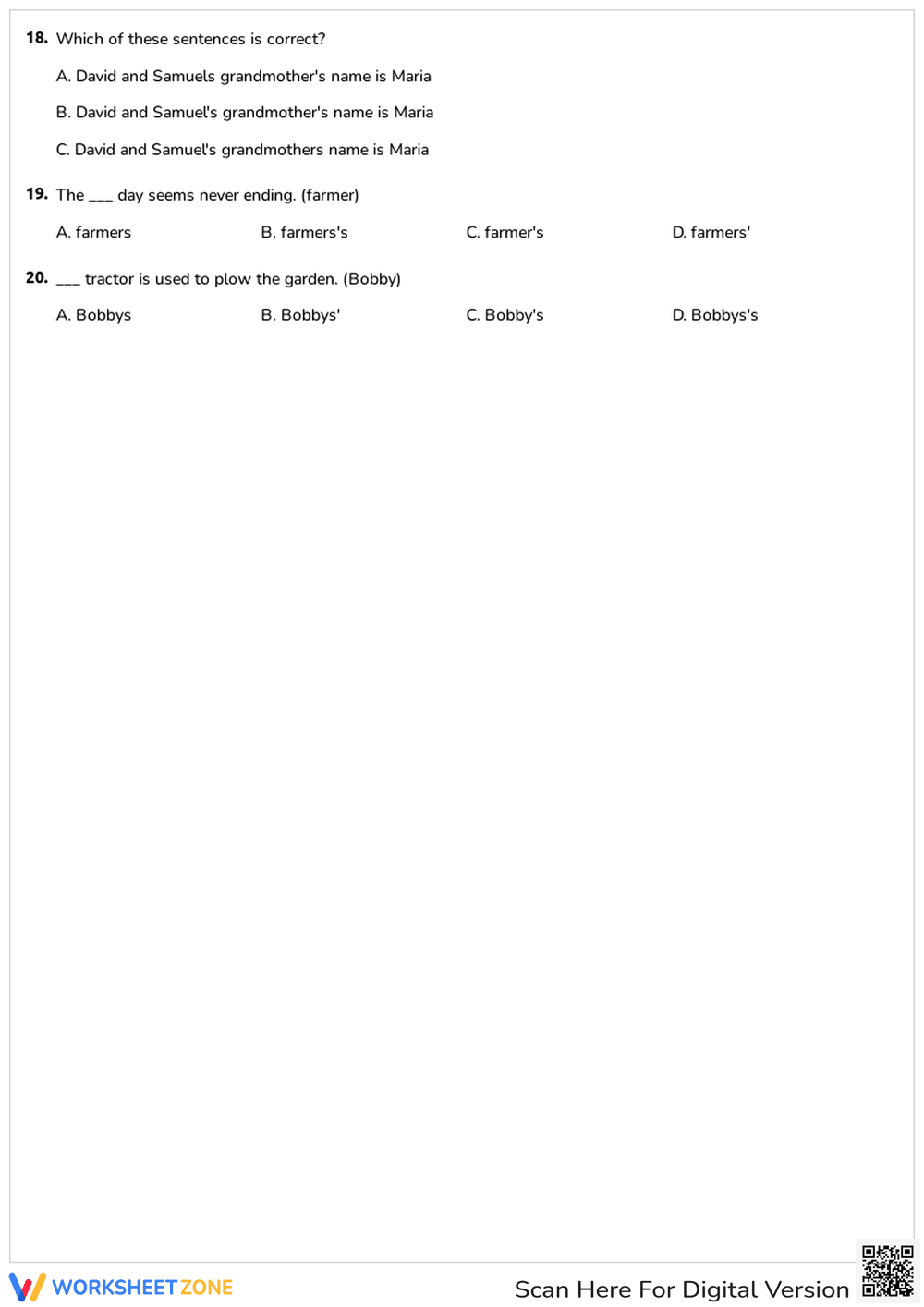 Grade 3 Plural vs. Possessive Apostrophe Printable Worksheet - Page 4