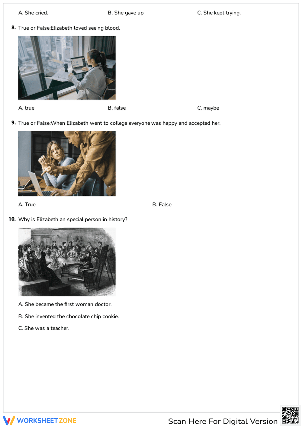 Elizabeth Blackwell Vocab & Reading Quiz | Essential Grade 2 - Page 3