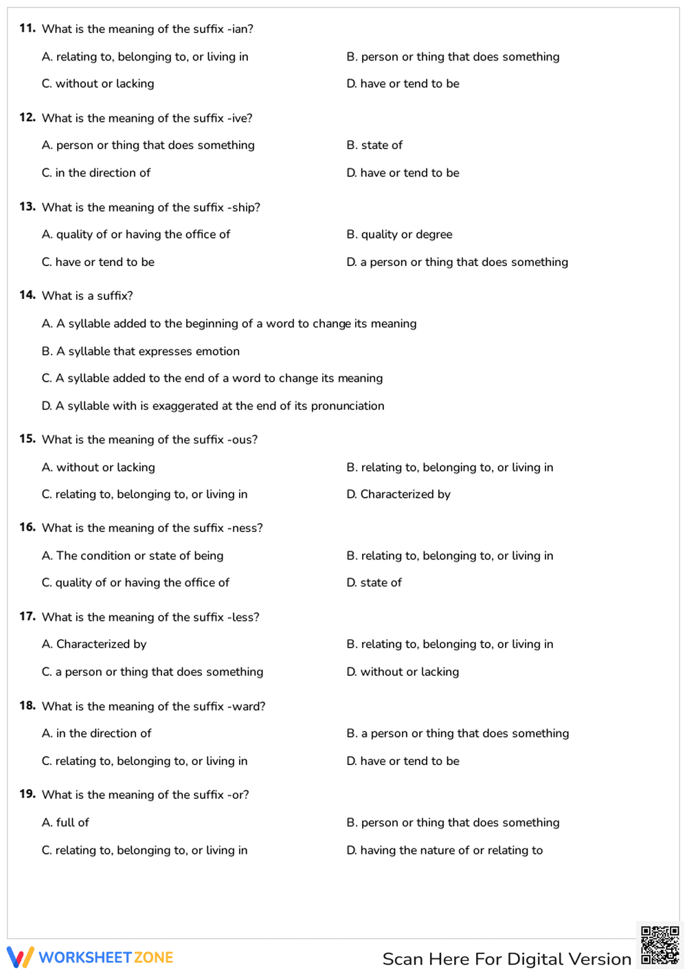 Essential Suffixes Quiz Worksheet | Grades 4-6 ELA - Page 2