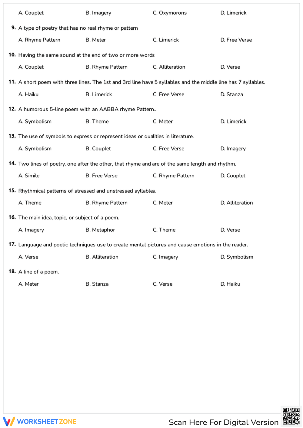 Figurative Language & Poetry Terms Quiz - Page 2