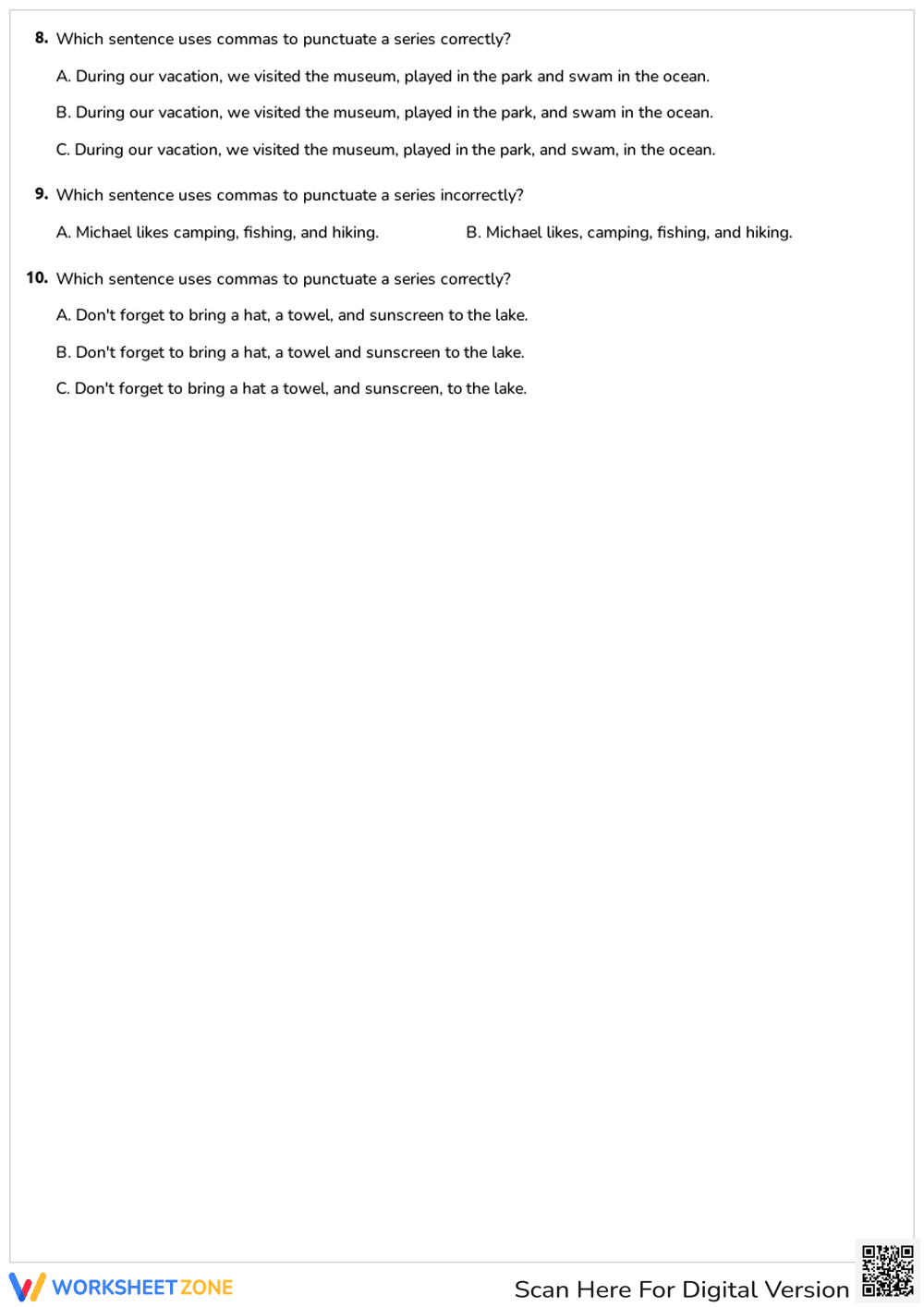 Commas in a Series - Assignment - Page 2