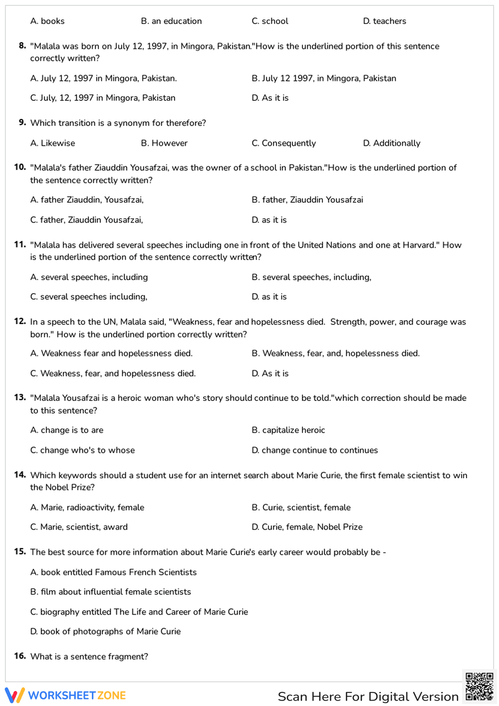 L.5.1 Worksheet: Writing Skills — Grade 5 Aligned - Page 2