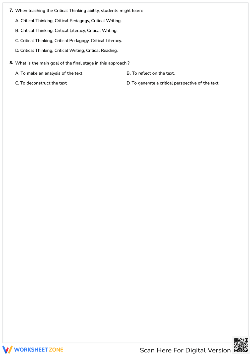 Critical Literacy Worksheet | Grade 11 Essential Guide - Page 2