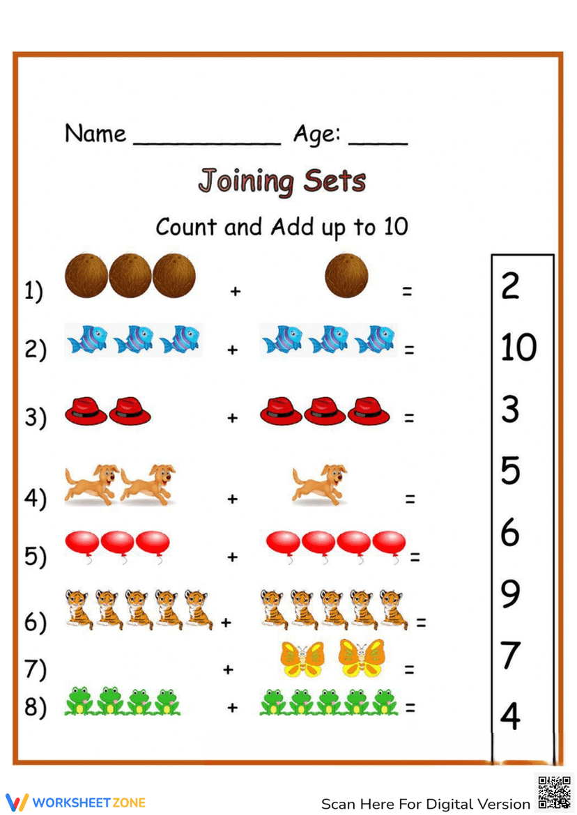 Join In Math Addition Basic Addition Worksheet: Join Sets to 10