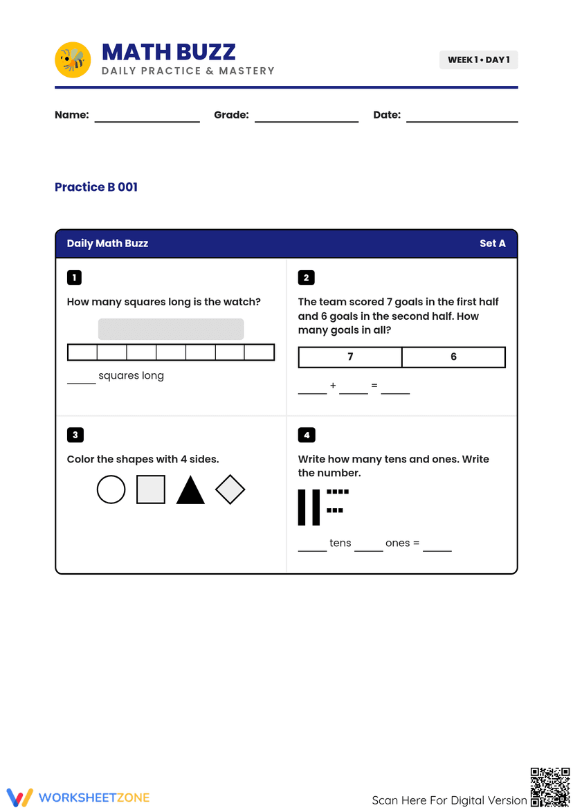Grade 1 Math Buzz â Essential No-Prep Worksheet