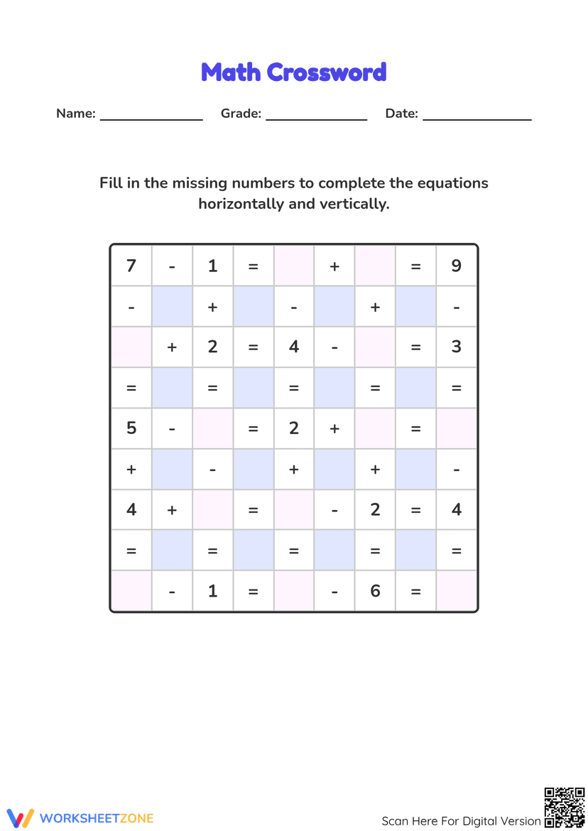 Math Crossword Worksheet.pdf Math Crossword Worksheet | Grade 1 Essential Practice