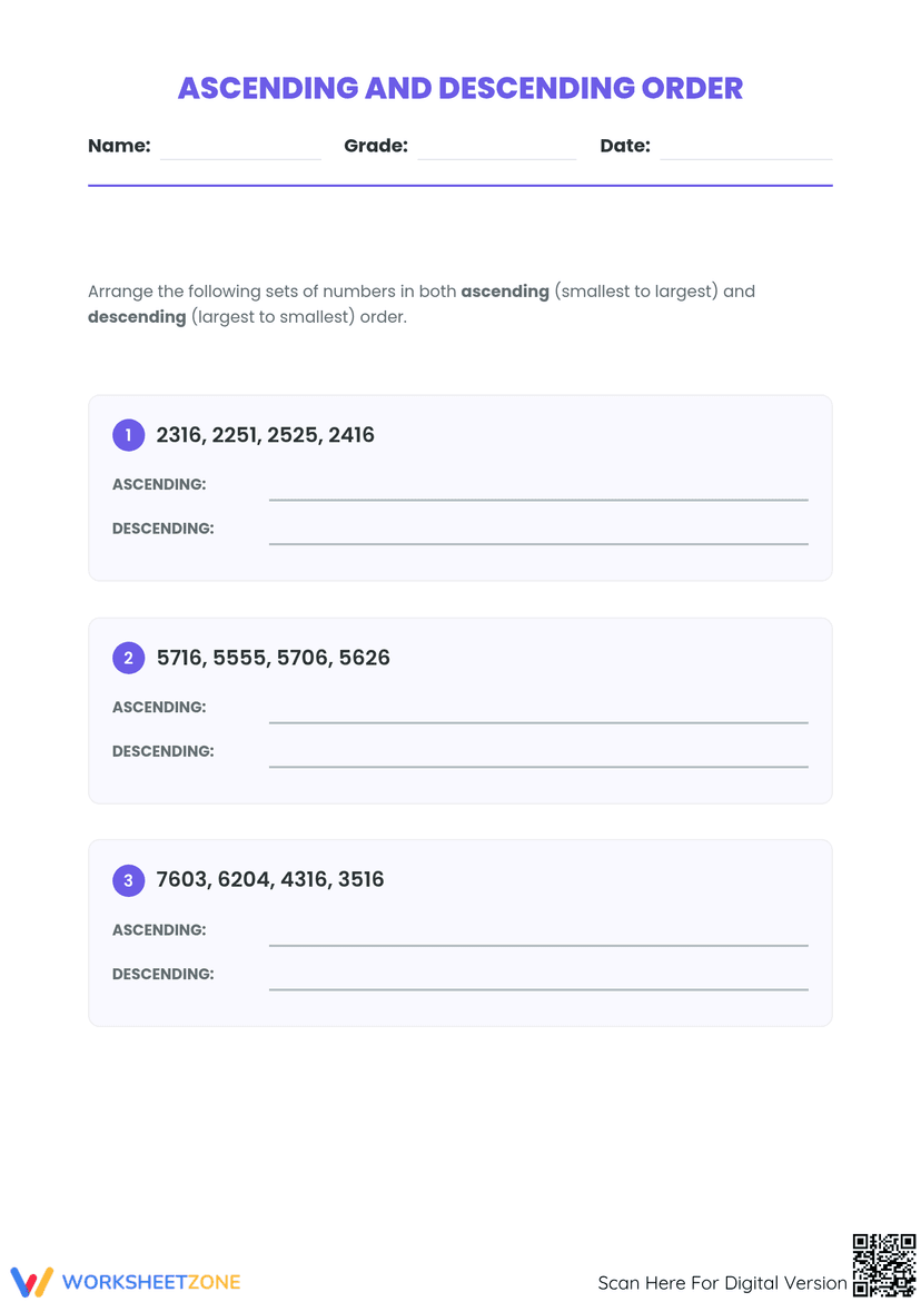 Descending Order Example Letters Ascending and Descending Order Worksheet | Grade 4 Essential