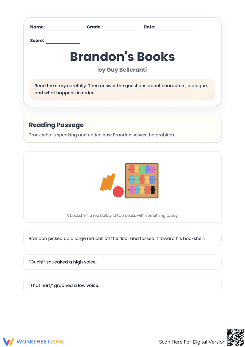 Printable Brandon’s Books Worksheet | Grade 2 Reading