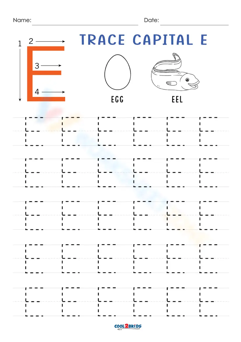 Capital E Math Examples Practice Tracing Capital E Worksheet