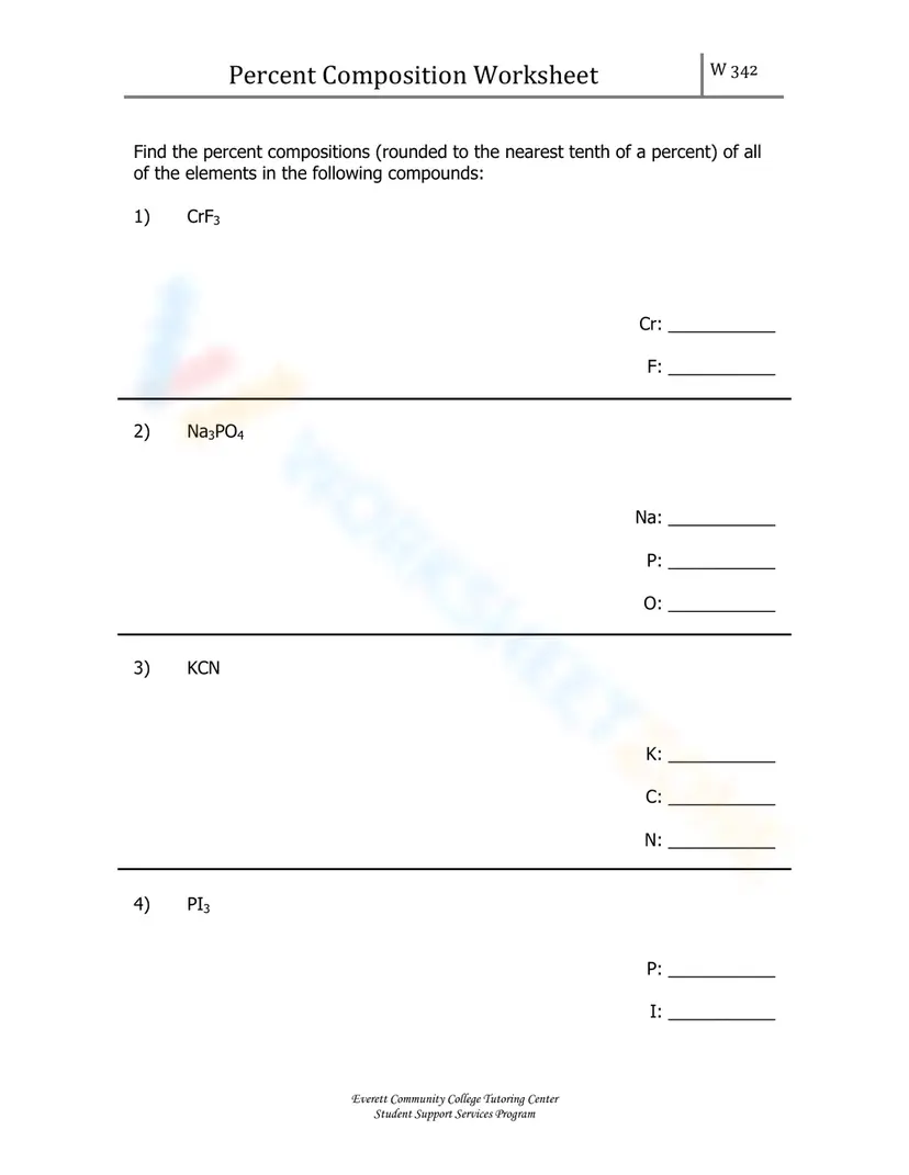 Percentage Composition Worksheet.pdf Advanced Percent Composition Chemistry Worksheet
