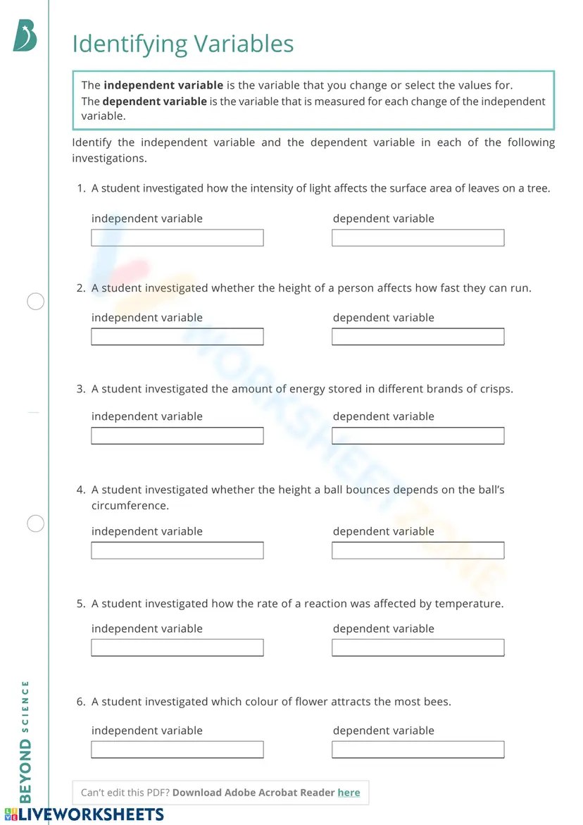 Variables Coding Worksheet Identifying Variables in Experiments Worksheet