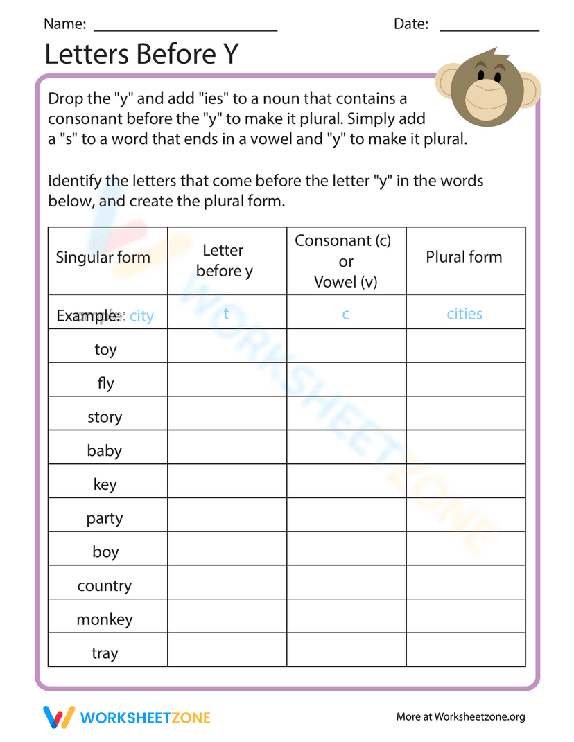 Recognizing Types Writing Worksheet Practice Recognizing Letters Before Y Worksheets