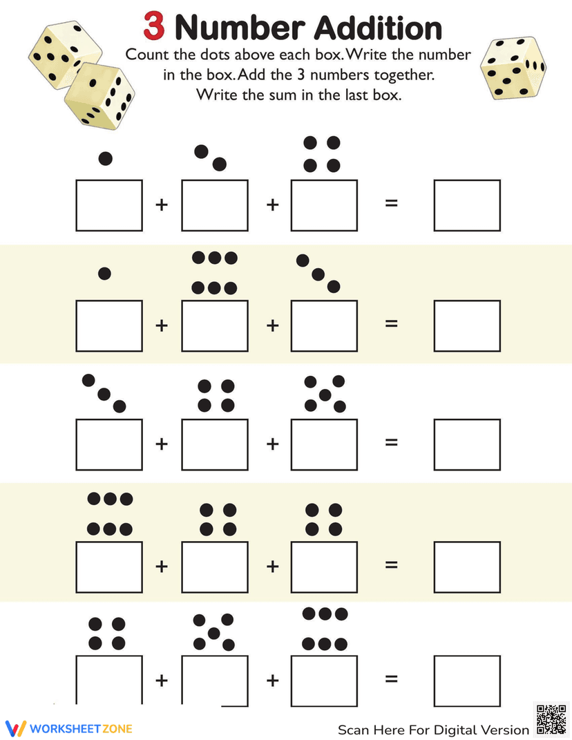 Add Three Numbers Test Adding Three Numbers Practice Worksheets