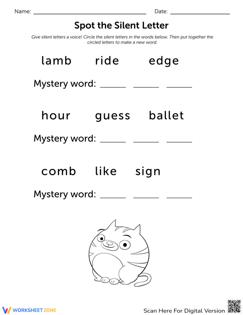 Spoting Letters Spot the Silent Letters Worksheet