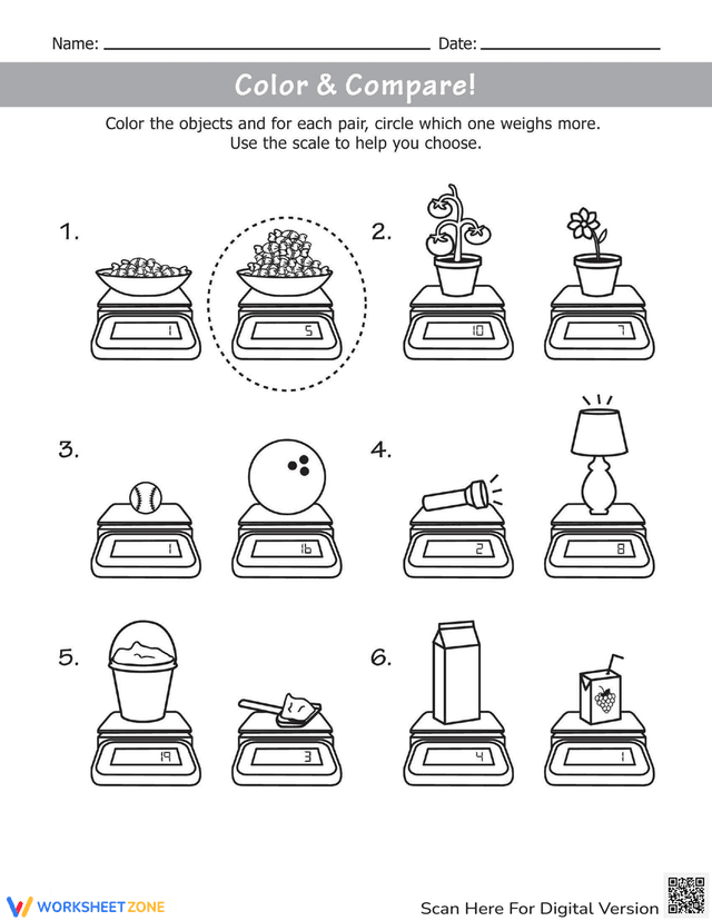 Comparing Color Worksheet Color and Compare Scales Worksheets