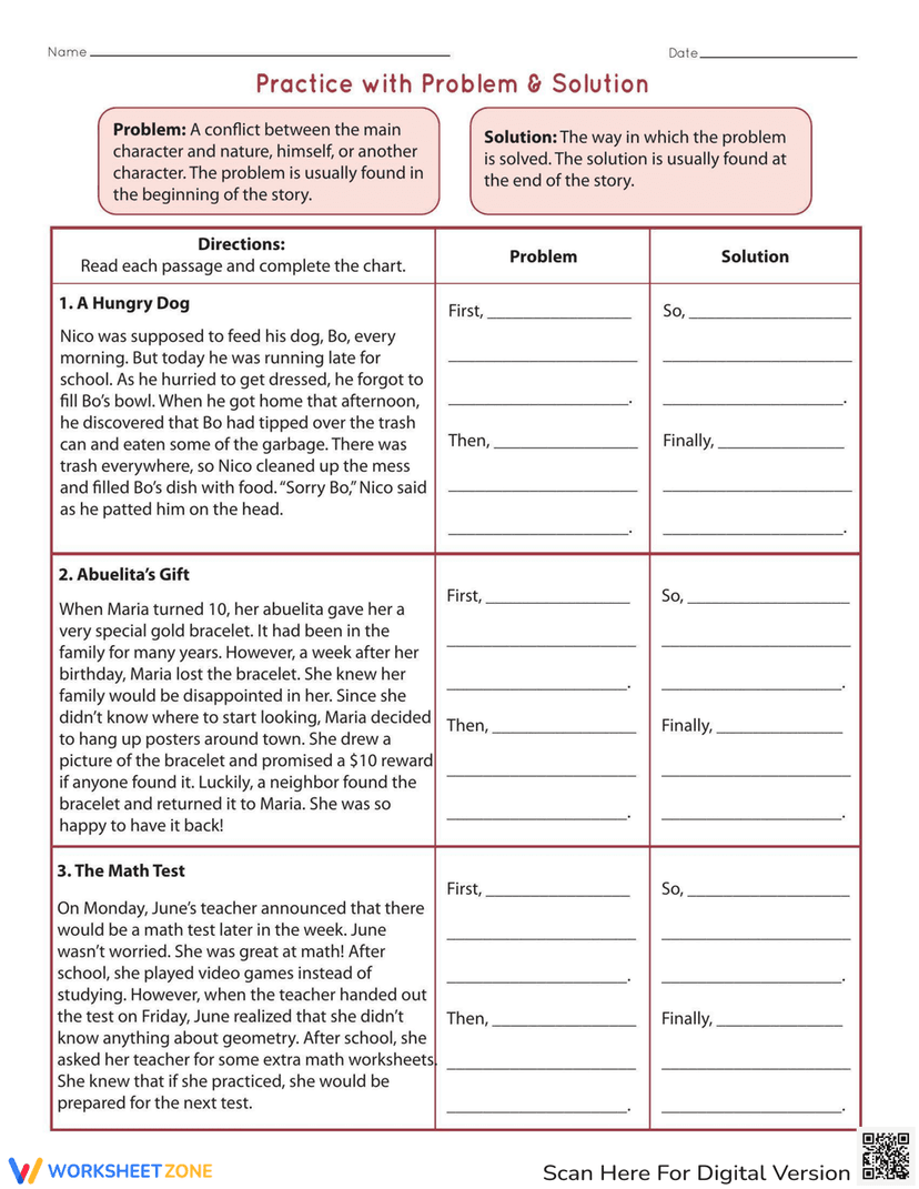Problem Mapping Worksheet Problem and Solution Practice Worksheet