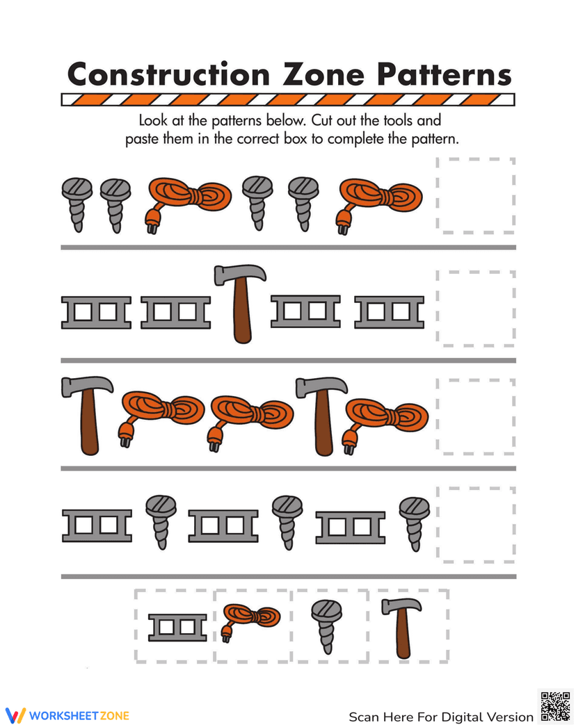 Construction Pattern Lesson Construction Patterns Worksheet: Practice Sequencing