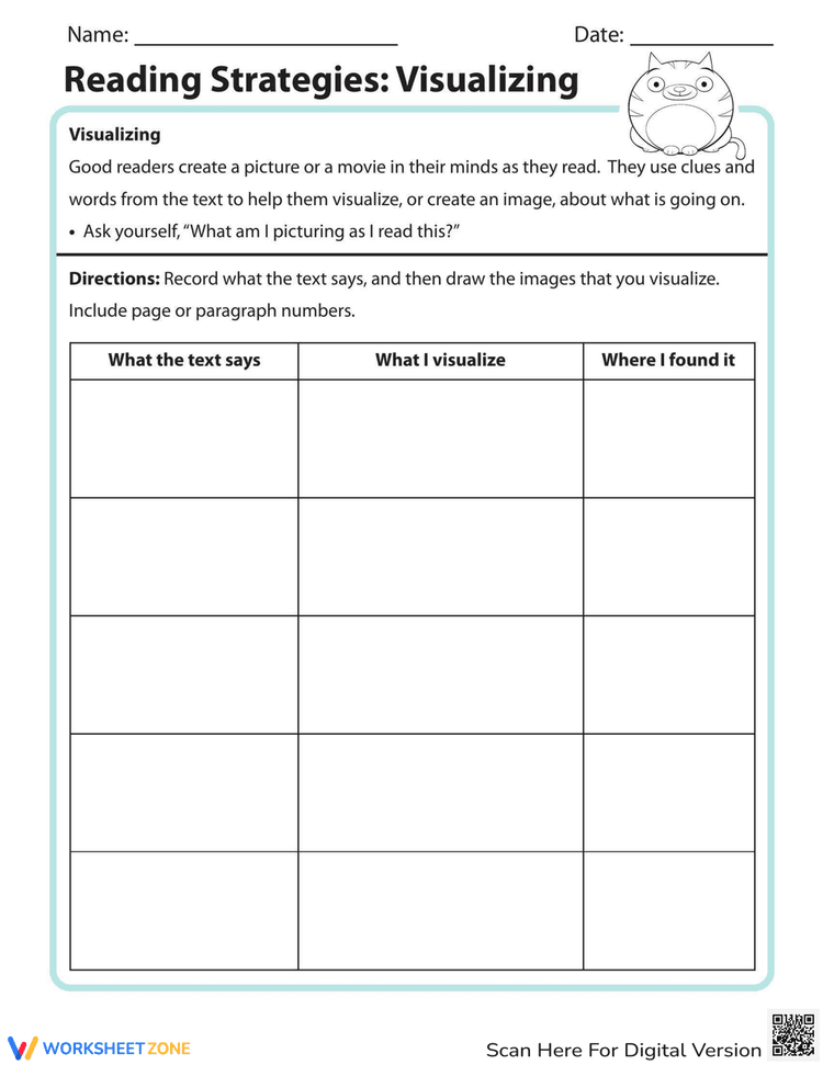 Reading Strategies Visualizing Worksheets