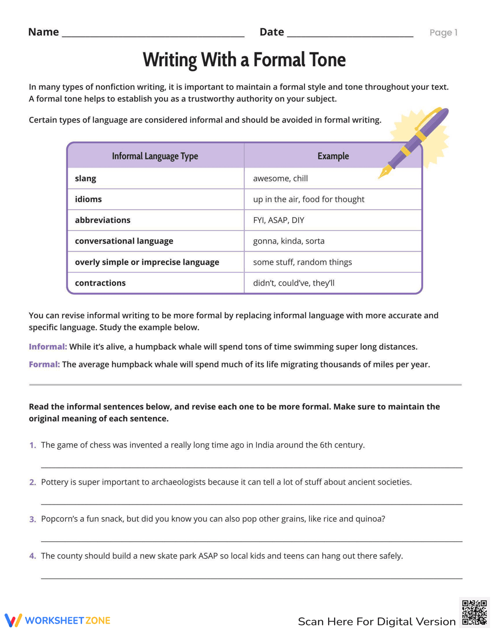 Basic Tonal Worksheet Writing With a Formal Tone Worksheets