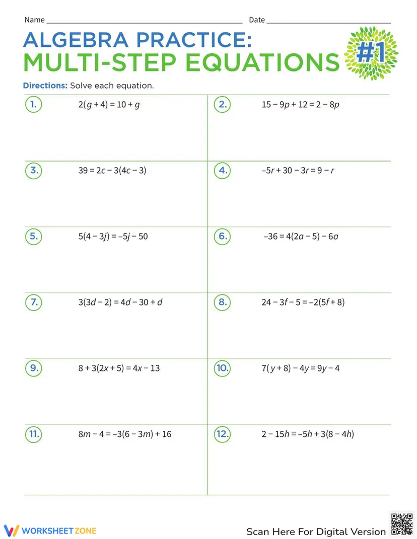 Algebra Practice Problems Worksheet