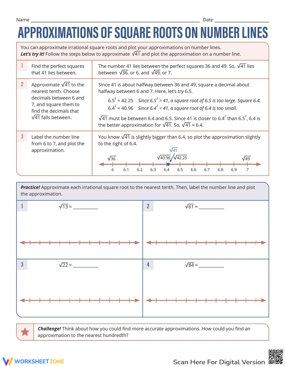 Gcse Approximation Numbers Question Work Sheet.pdf Approximating Square Roots on Number Lines Worksheet