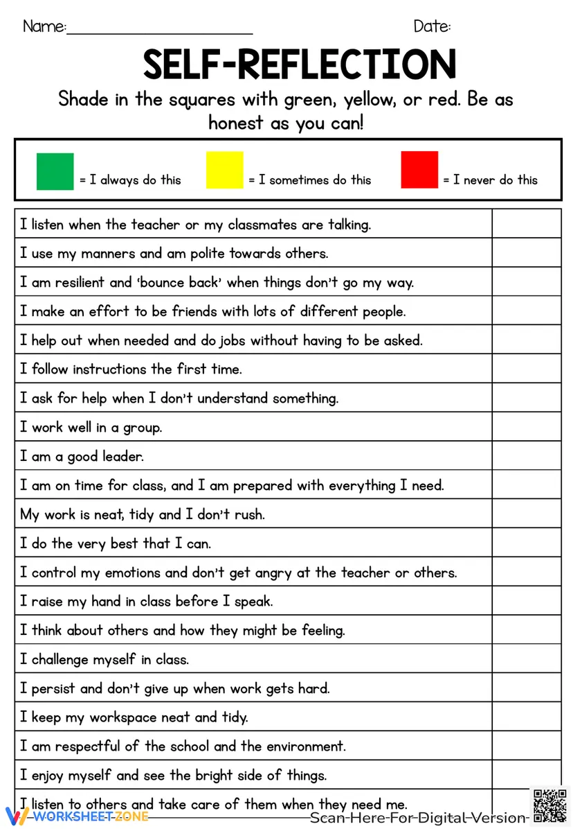 Self Reflection Examples Personal Growth Through Self-Reflection Worksheet